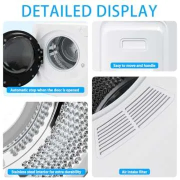 Stopsad 1.6Cu.ft Sortable Dryer, 5 Mod/800W Electric Clothing Dryer, Wall Mounted/Freestanding Mini Dryer, Compact Dryer with Stainless Steel Tub Suitable for Laundry, Apartments, Dorms White