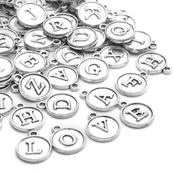 2 Sets(52 pcs) Alloy A-Z Initial Alphabet Letter Mixed Charms Pendants for DIY Jewelry Making,Bracelet and Crafting,Silver