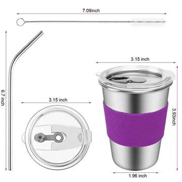 Yummy Sam Stainless Steel Cups with Straws and Lids,12oz Spill-proof Kids Tumblers Dishwasher Safe, ...