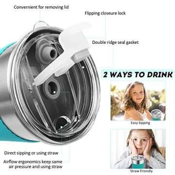 Yummy Sam Stainless Steel Cups with Straws and Lids,12oz Spill-proof Kids Tumblers Dishwasher Safe, Unbreakable Metal Toddler Cups with Heat-insulated Sleeves for Cold and Hot drinks.5 Pack