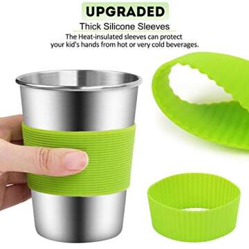 Yummy Sam Stainless Steel Cups with Straws and Lids,12oz Spill-proof Kids Tumblers Dishwasher Safe, Unbreakable Metal Toddler Cups with Heat-insulated Sleeves for Cold and Hot drinks.5 Pack