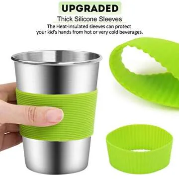 Yummy Sam Stainless Steel Cups with Straws and Lids,12oz Spill-proof Kids Tumblers Dishwasher Safe, Unbreakable Metal Toddler Cups with Heat-insulated Sleeves for Cold and Hot drinks.5 Pack