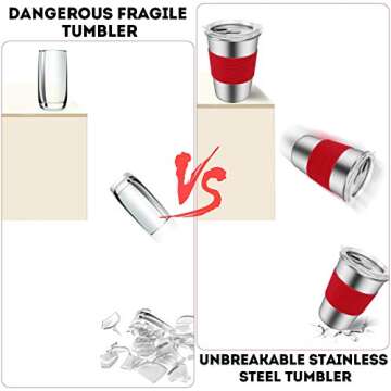 Yummy Sam Stainless Steel Cups with Straws and Lids,12oz Spill-proof Kids Tumblers Dishwasher Safe, Unbreakable Metal Toddler Cups with Heat-insulated Sleeves for Cold and Hot drinks.5 Pack