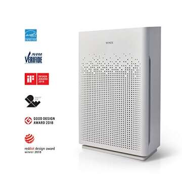 WINIX AM90 Air Purifier for Home Large Room Up to 1740 Ft² in 1 Hr With Air Quality Monitor, True HEPA, Carbon Filter and Auto Mode, Captures Pet Allergies, Smoke, Dust