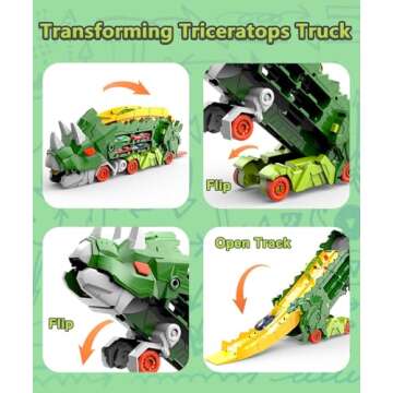 Intoypad Dinosaur Truck Toys for Kids, Transforms into Triceratops with Race Track Set, Ultimate Cit...