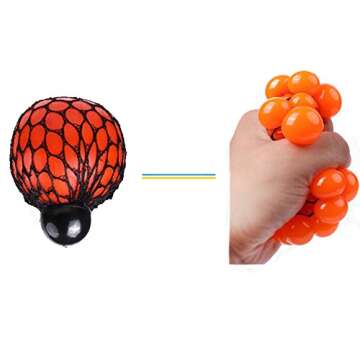 FIREBOOMOON Stress Relief Squeezing Soft Rubber Vent Grape Ball Hand Wrist Toy Funny Geek Gadget Vent Toy, Orange/Blue/Green, 3 Piece Stress Balls,Squishy net Ball,orbis Balls,Squishy Balls
