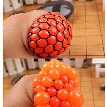 FIREBOOMOON Stress Relief Squeezing Soft Rubber Vent Grape Ball Hand Wrist Toy Funny Geek Gadget Vent Toy, Orange/Blue/Green, 3 Piece Stress Balls,Squishy net Ball,orbis Balls,Squishy Balls