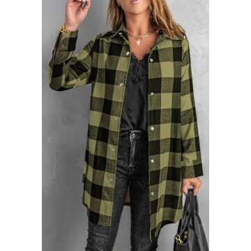 EVALESS Color Block Plaid Shacket Jacket Womens Fall Clothes Fashion 2024 Casual V Neck Outfits Long...