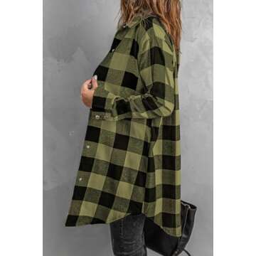 EVALESS Color Block Plaid Shacket Jacket Womens Fall Clothes Fashion 2024 Casual V Neck Outfits Long Sleeve Button Down Lightweight Flannel Shirts Jackets Cardigans Coats With Pockets Green Small