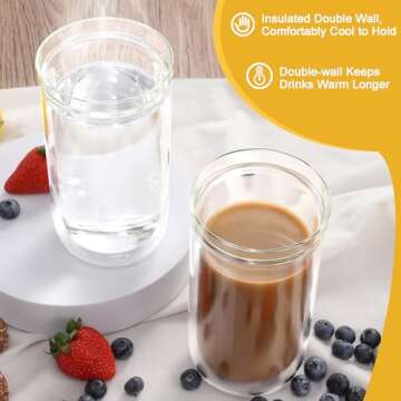 Aquach Double Wall Glass Cup 16oz 2pcs, Clear Insulated Coffee Drinking Glasses, Single Wall Mouth/Double Wall Body