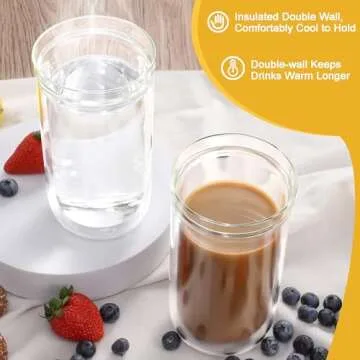 Aquach Double Wall Glass Cup 16oz 2pcs, Clear Insulated Coffee Drinking Glasses, Single Wall Mouth/Double Wall Body