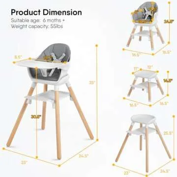 Wooden Baby High Chair, 11 in 1 Convertible Chair for High Chair, Booster Seat, Toddler Chair, for 2 Babies Use Together, Double Tray Highchair with 5-Point Harness & Clean Easily PU Cushion