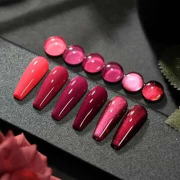 GAOY Glitter Gel Nail Polish Set, Hot Pink Cat Eye Gel with Magnet, Salon Manicure and Nail Art DIY at Home