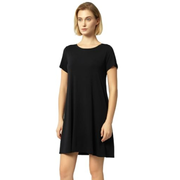 GYS Womens Short Sleeve Nightgowns Soft Comfy Sleep Dress, Viscose Made from Bamboo, Black, Small