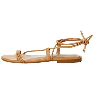 The Drop Women's Samantha Flat Strappy Lace-Up Sandal, Doe Tan, 5.5