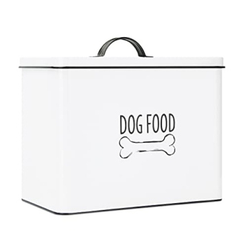 OUTSHINE White Farmhouse Dog Food Storage Container - Large Metal Bin for Pets