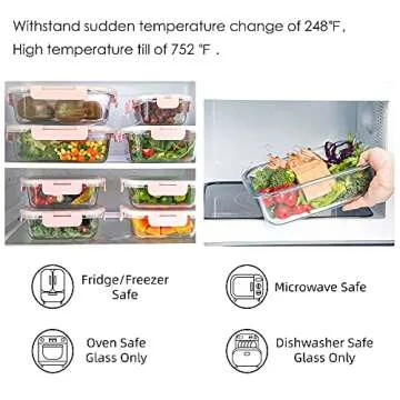 YARYOUNG 10 Pack Glass Food Storage Containers, Glass Meal Prep Containers with Lids Leak Proof, Microwave & Freezer Safe (34oz & 12oz)