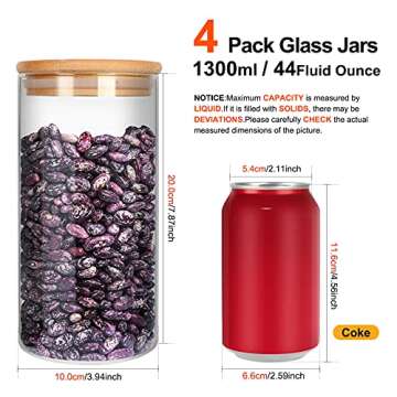 46oz Glass Jars with Bamboo Lids , Borosilicate Glass Airtight Canisters sets, Glass Food Storage Co...