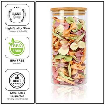 46oz Glass Jars with Bamboo Lids , Borosilicate Glass Airtight Canisters sets, Glass Food Storage Container, Pantry Organization and Storage Jars, Kitchen Canisters Sets, Spice Jars, Flour Containers of 4
