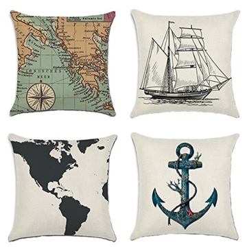 Decorative Nautical Anchor Pillow Covers - Set of 4