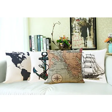 Decorative Nautical Anchor Pillow Covers - Set of 4