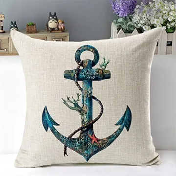 Decorative Nautical Anchor Pillow Covers - Set of 4