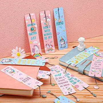 Outus 12 Pieces Unicorn and Rainbow Theme Bookmarks with 12 Pieces Metal Charms Inspirational Quotes Book Marks Unicorn Page Markers for Reading Teens and Adults