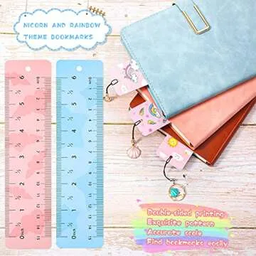 Outus 12 Pieces Unicorn and Rainbow Theme Bookmarks with 12 Pieces Metal Charms Inspirational Quotes Book Marks Unicorn Page Markers for Reading Teens and Adults