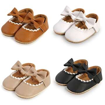 LAFEGEN Baby Girls Mary Jane Flats with Bownot Non Slip Soft Sole PU Leather Newborn Infant Toddler First Walker Cirb Dress Shoes, 6-12 Months Infant, 13 Brown