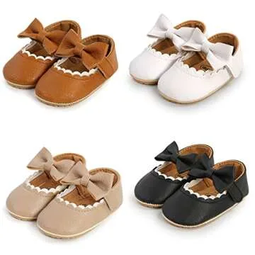 LAFEGEN Baby Girls Mary Jane Flats with Bownot Non Slip Soft Sole PU Leather Newborn Infant Toddler First Walker Cirb Dress Shoes, 6-12 Months Infant, 13 Brown