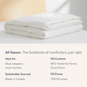 Brooklinen All Season Luxury Down Comforter, 100% Natural Canadian Duck Down Duvet Insert - 700 Fill Power, 100% Cotton Shell, Baffle Box Construction, Full/Queen Size Comforter