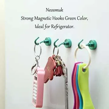 Neosmuk Magnetic Hooks,30lb+ Heavy Duty Earth Magnets with Hook for Refrigerator, Extra Strong Cruise Hook for Hanging, Magnetic Hanger for Cabins, Grill (Green, Pack of 10)