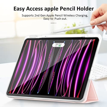 Hoidokly Case for iPad Pro 12.9 6th/5th/4th/3rd Generation (2022/2021/2020/2018), Thin Clear Shell Smart Trifold Stand 12.9 inch Protective Transparent Cover with Pencil Holder Auto Sleep/Wake, Pink