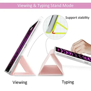 Hoidokly Case for iPad Pro 12.9 6th/5th/4th/3rd Generation (2022/2021/2020/2018), Thin Clear Shell Smart Trifold Stand 12.9 inch Protective Transparent Cover with Pencil Holder Auto Sleep/Wake, Pink