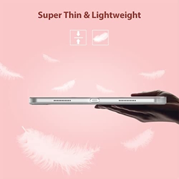 Hoidokly Case for iPad Pro 12.9 6th/5th/4th/3rd Generation (2022/2021/2020/2018), Thin Clear Shell Smart Trifold Stand 12.9 inch Protective Transparent Cover with Pencil Holder Auto Sleep/Wake, Pink