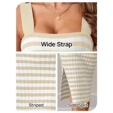 MEROKEETY Women's 2025 Spring Summer Striped Sweater Dress Casual Sleeveless Ribbed Knit Bodycon Midi Dresses, Apricot, M