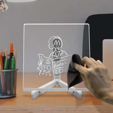 LED Note Board with Colors, Acrylic Dry Erase Board with Light, Light up Dry Erase Board with Stand as a Glow Memo LED Letter Message Board Note Glass Led Board White Board. (30CM X 20CM)