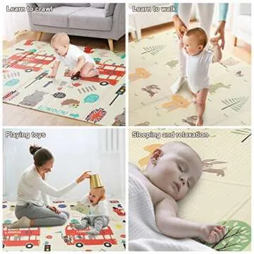 78" X 70" Baby Play Mat Floor Mat Foam Playmat, Non-Toxic Foldable Waterproof Crawling Mat for Toddl...