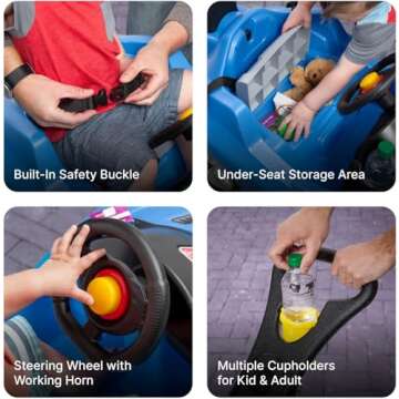 Step2 Whisper Ride Cruiser Kids Push Car, Ride On Toy, Stroller Substitute, Includes Seat Belt & Horn, Made of Durable Plastic, Max Weight 50 lbs., For Toddlers 1.5-4 Years Old, Blue