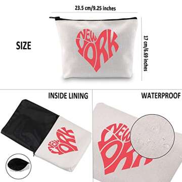G2TUP New York Lover Gift New York Heart Makeup Bag I Love New York City Cosmetic Bag NYC Lover Gift New York Souvenir Zipper Pouch Travel Bag (New York White Bag)