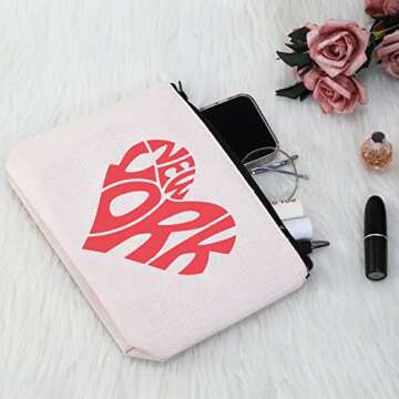 G2TUP New York Lover Gift New York Heart Makeup Bag I Love New York City Cosmetic Bag NYC Lover Gift New York Souvenir Zipper Pouch Travel Bag (New York White Bag)