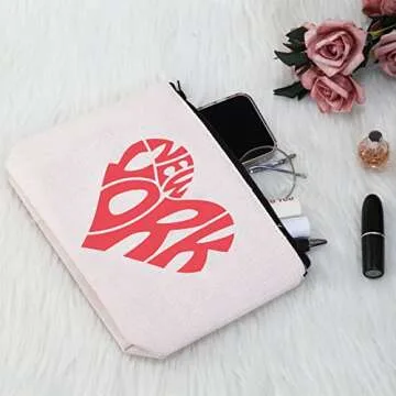 G2TUP New York Lover Gift New York Heart Makeup Bag I Love New York City Cosmetic Bag NYC Lover Gift New York Souvenir Zipper Pouch Travel Bag (New York White Bag)