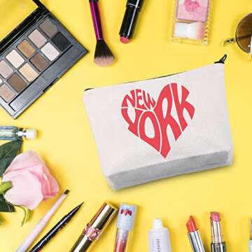 G2TUP New York Lover Gift New York Heart Makeup Bag I Love New York City Cosmetic Bag NYC Lover Gift New York Souvenir Zipper Pouch Travel Bag (New York White Bag)