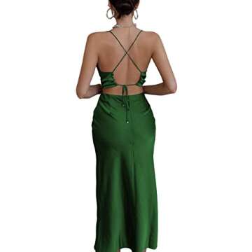 LYANER Women's Satin Cowl Neck Straps Slip Sexy Cut Out Cocktail Midi Dress Dark Green Small