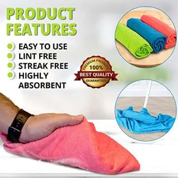 HELOMOR 3 Extra Large Floor Microfiber Cleaning Clothes, 30"x18" for Squeegee Mop, Multi-Purpose Color Rags, Reusable for House Floor Kitchen Car Window Highly Absorbent, Lint and Streak Free