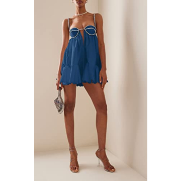 Y2K Rhinestone Mini Dress Backless Low Cut Party Wear