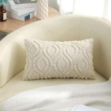 decorUhome Throw Pillow Covers 12x20 Inch Set of 2, Soft Plush Faux Wool Beige Couch Pillow Covers, Spring Solid Dyed Accent Pillow Cases for Sofa Bed Living Room Home Decor