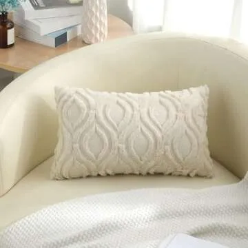 decorUhome Throw Pillow Covers 12x20 Inch Set of 2, Soft Plush Faux Wool Beige Couch Pillow Covers, Spring Solid Dyed Accent Pillow Cases for Sofa Bed Living Room Home Decor