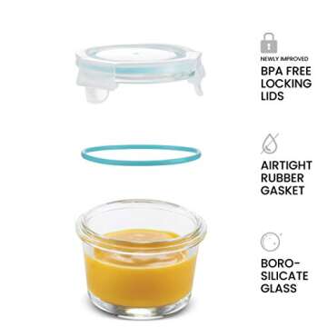 Small Glass Meal Prep Food Storage Container - Airtight, Leakproof, Microwave & Dishwasher Safe - Perfect for Snacks, Dips, 6 Count - Teal