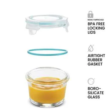 Small Glass Meal Prep Food Storage Container - Airtight, Leakproof, Microwave & Dishwasher Safe - Perfect for Snacks, Dips, 6 Count - Teal